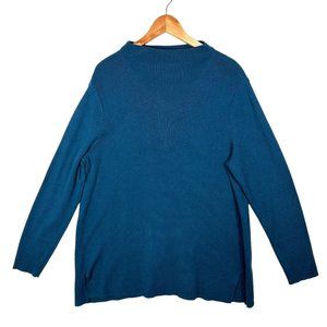 J.Jill Womens Top XL Sweater Long Sleeve Wool Blend Blue Ribbed Solid Stretch